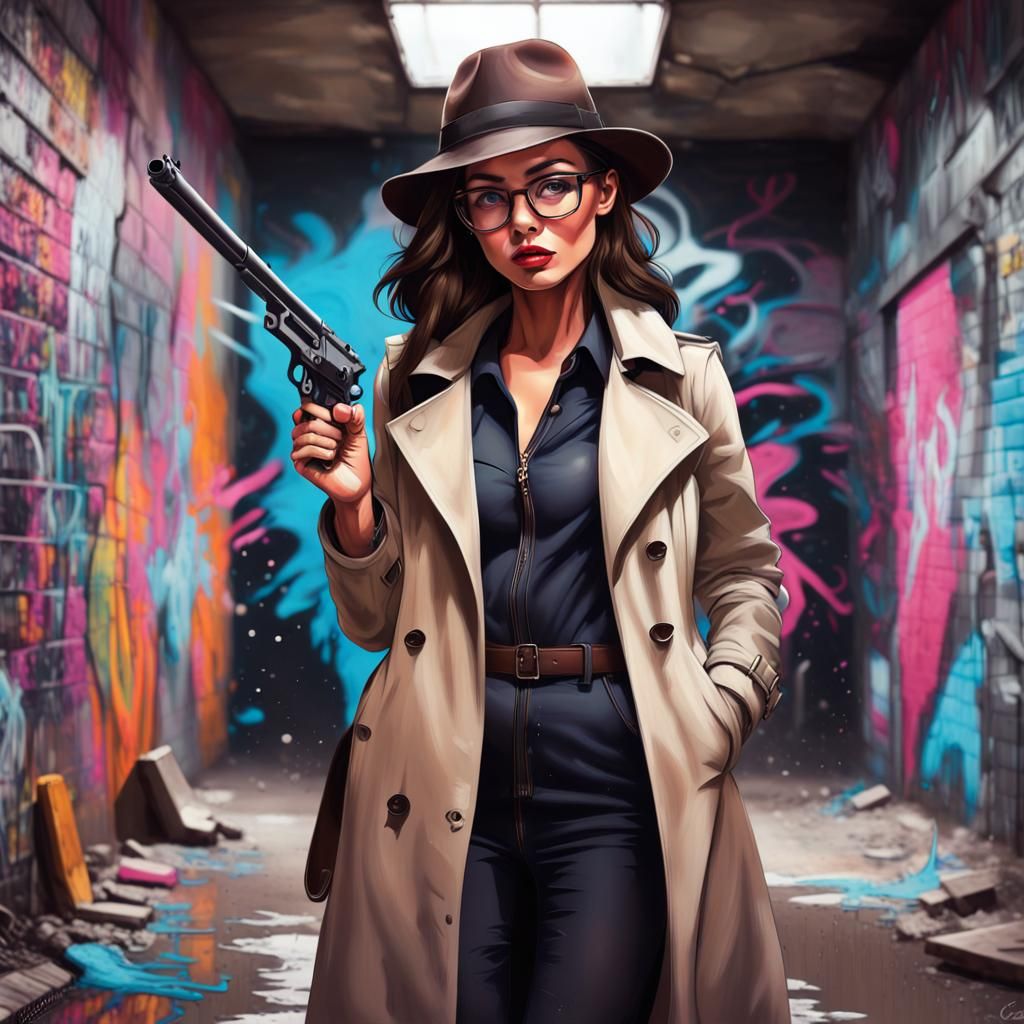Brunette Investigator in Graffiti Art Style