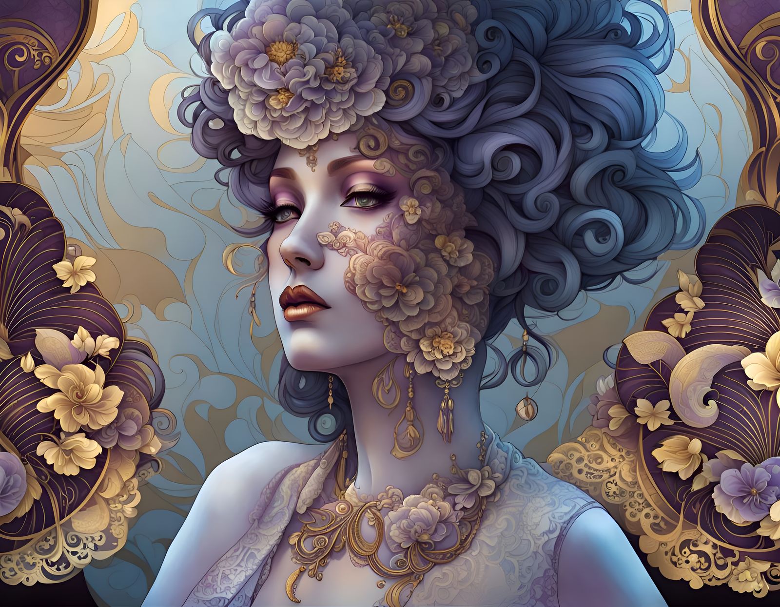 Lace-Smothered China Doll in Art Deco Style