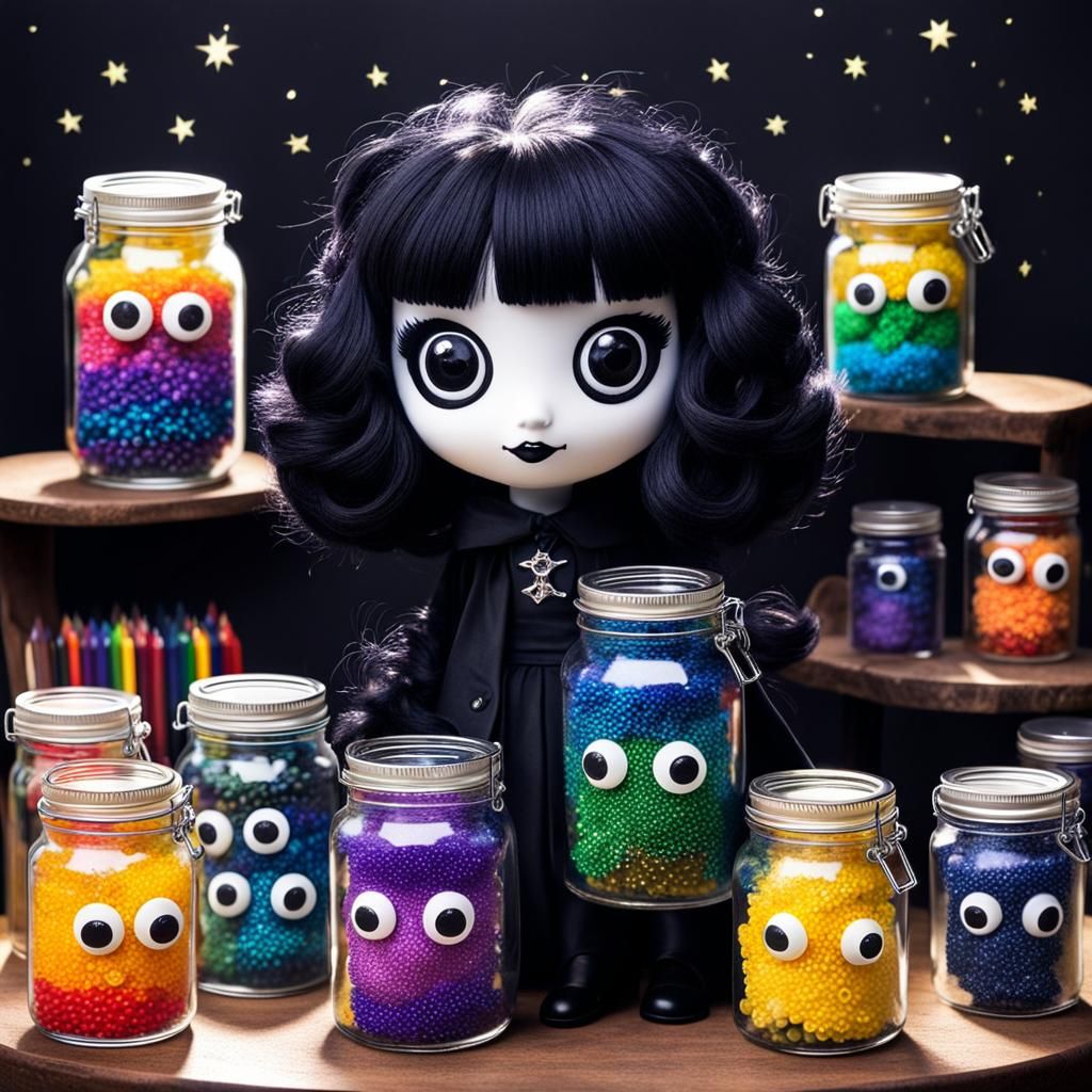 Chibi Goth Creature with Googly Eyes as Dream Photogram