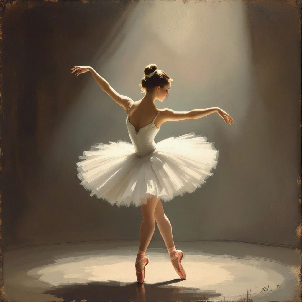 Ballet Dancer Pirouettes On Dimly Lit Stage
