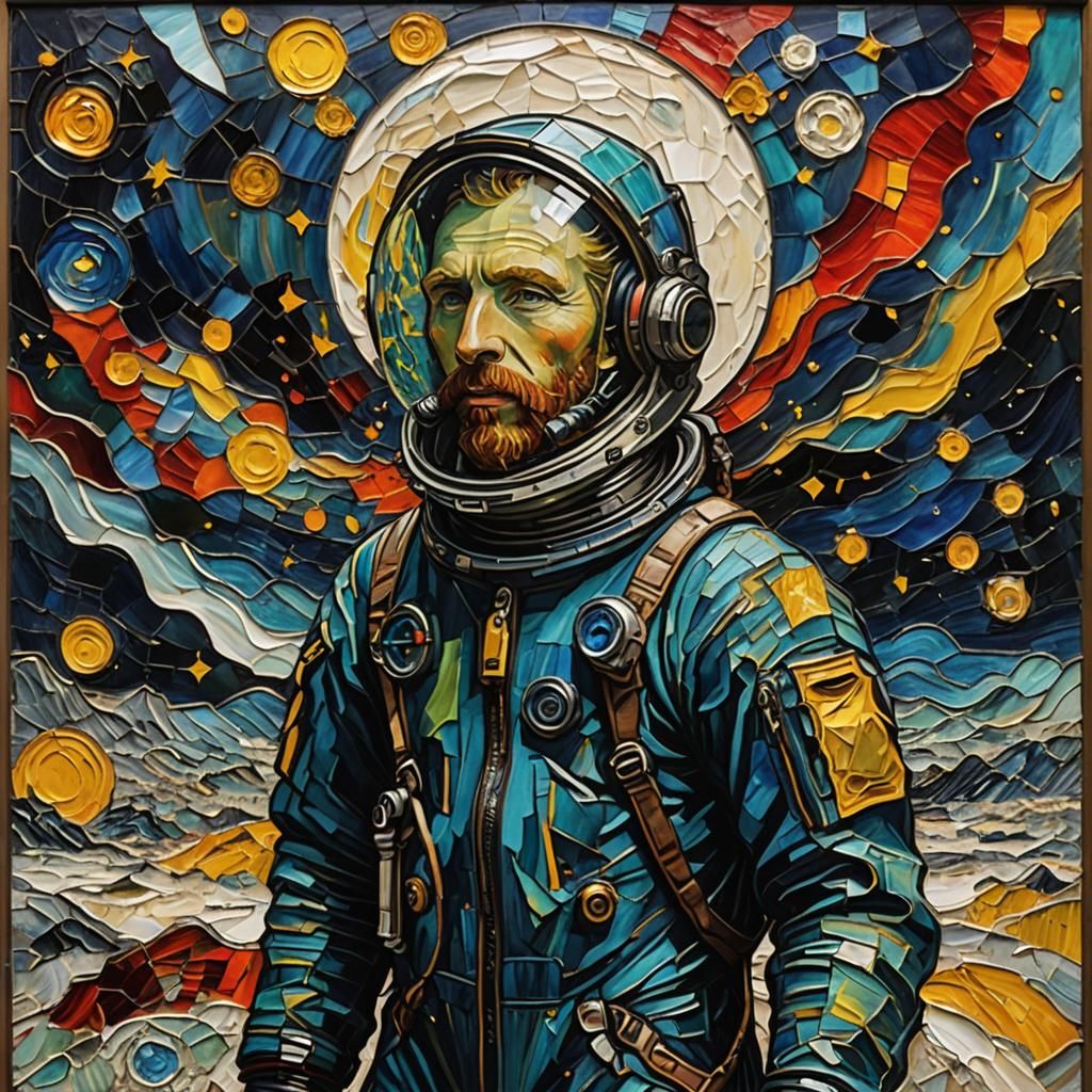 Astronaut on Moon as Impasto Oil Painting