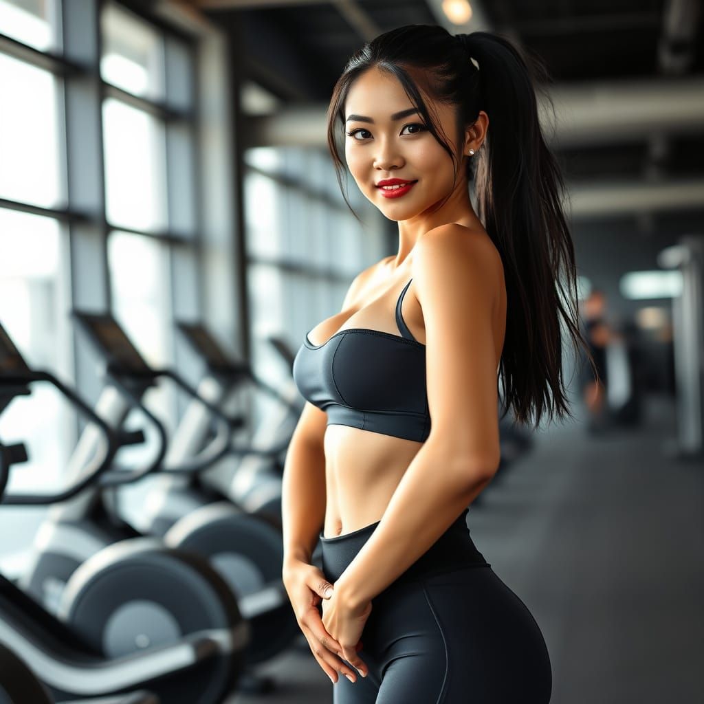 Confident Chinese Fitness Model Showcases Toned Physique