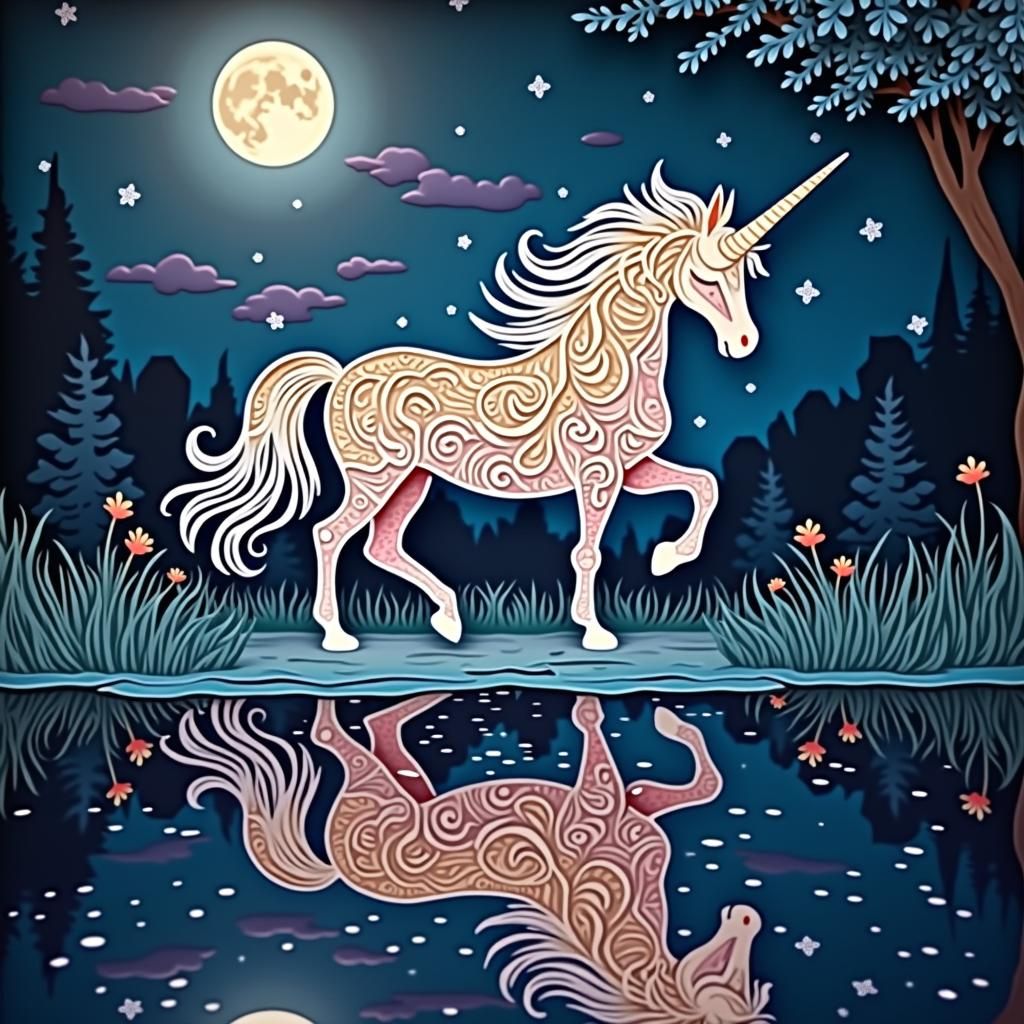 Ornate Unicorn Paper Cutout Shadowbox