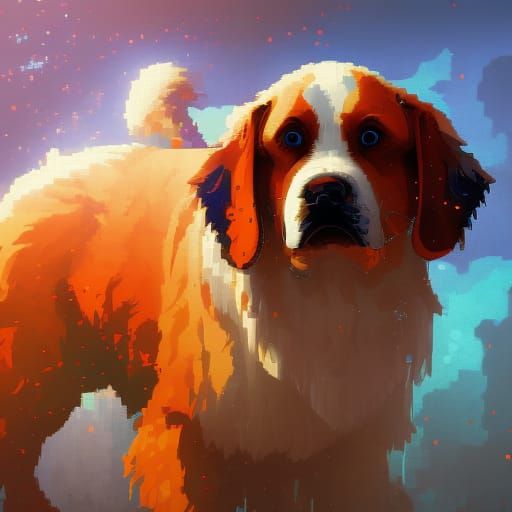 Pixel Art Majestic St. Bernard Dog