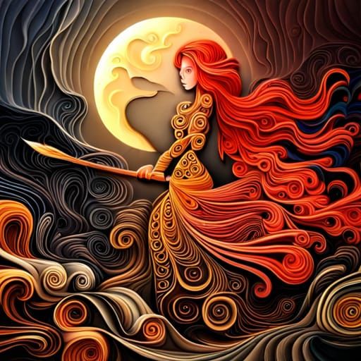 Paper Quilling Warrior in Surreal Landscape