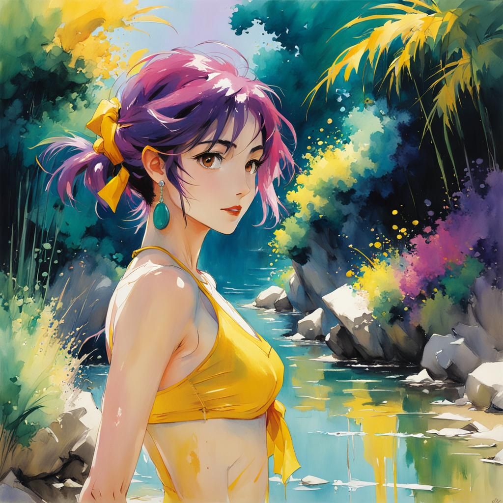 Anime Bikini Scene in Studio Ghibli Style