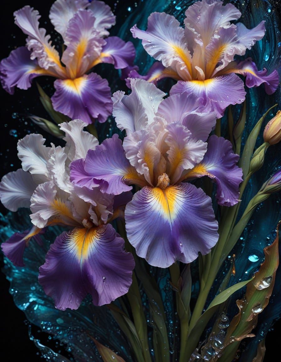 Ethereal Iris Flowers in Dreamlike Oil Painting Style