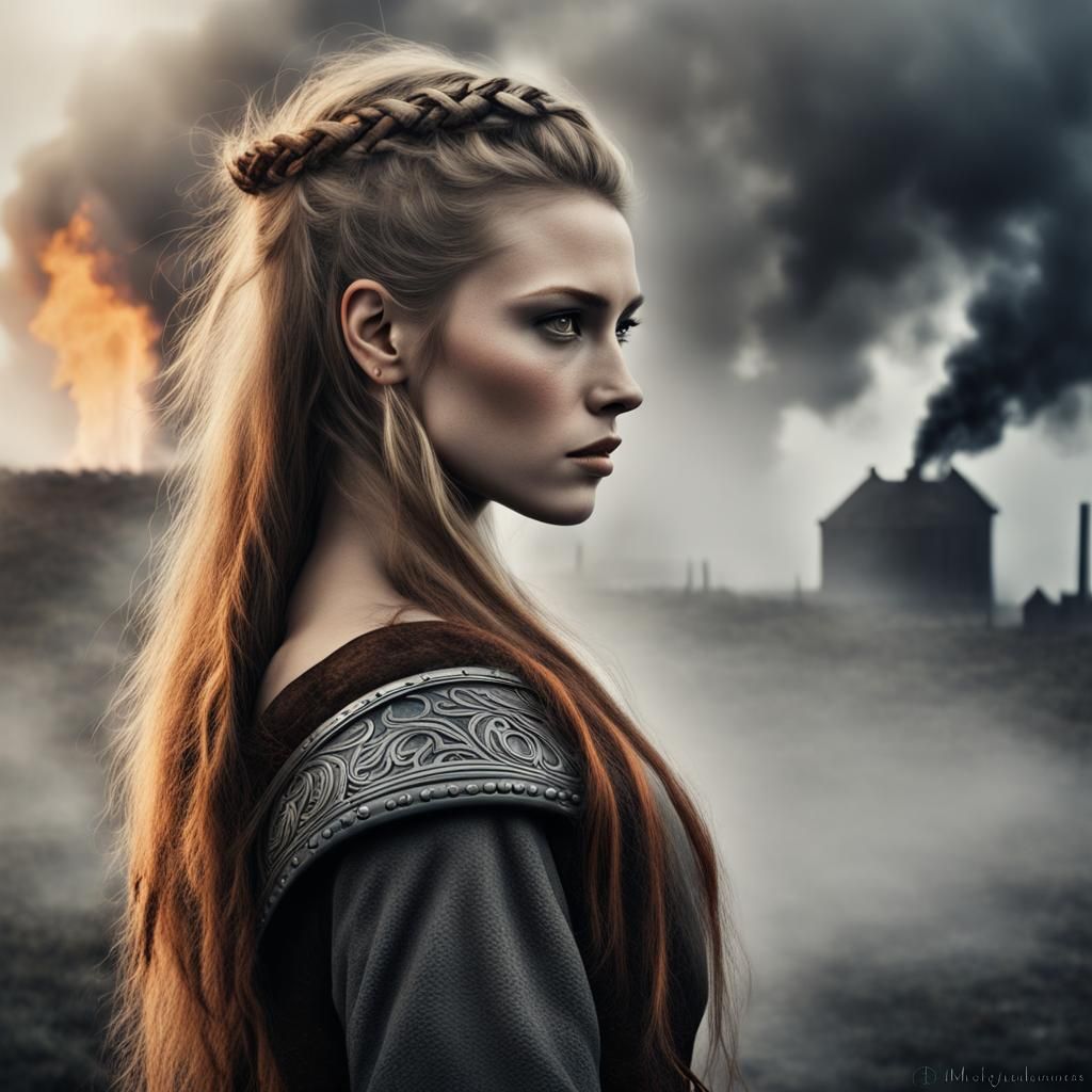 Viking Woman Portrait with Burning Eyes