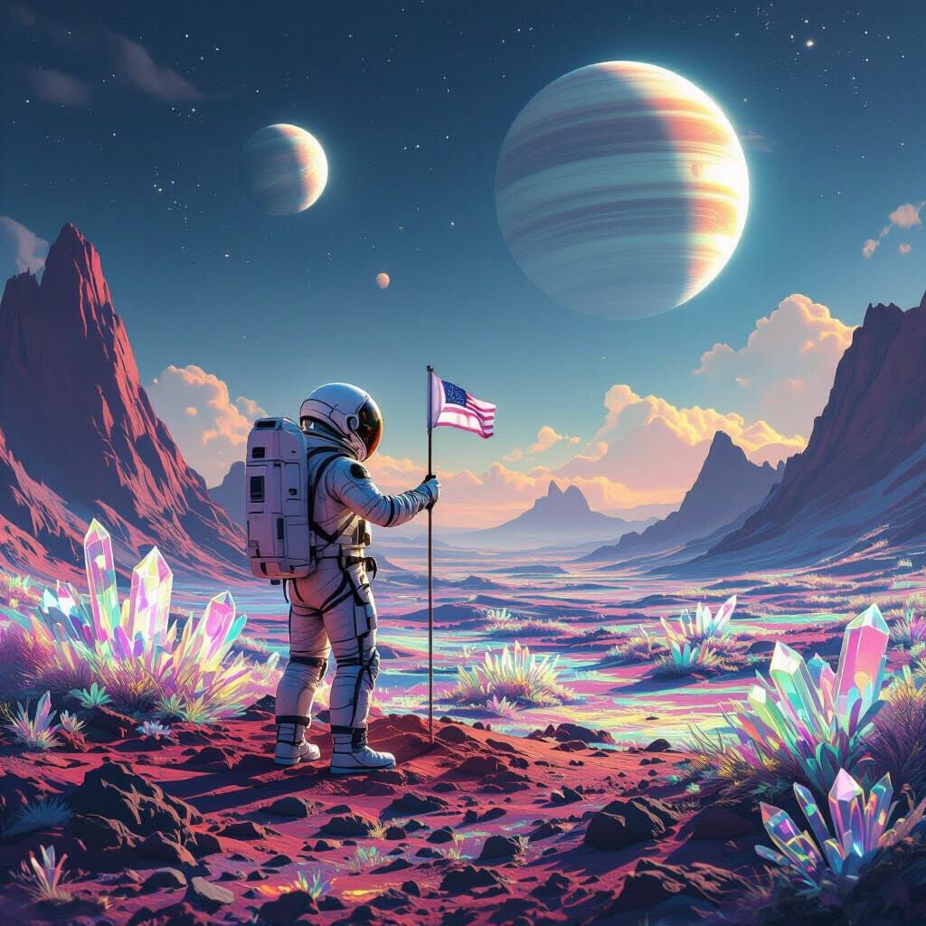 Astronaut Plants Flag on Alien Planet