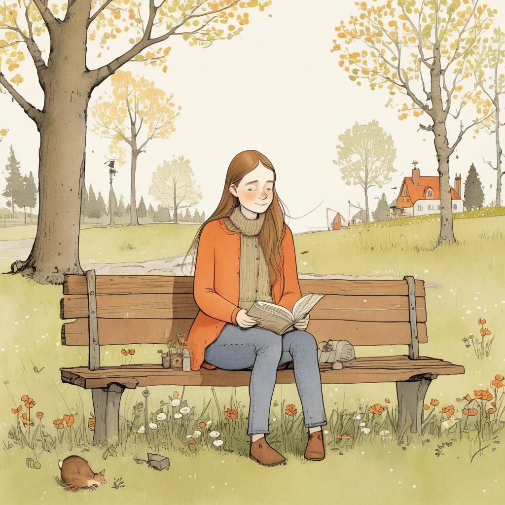 Girl in Springtime Illustration in Minimalist Style