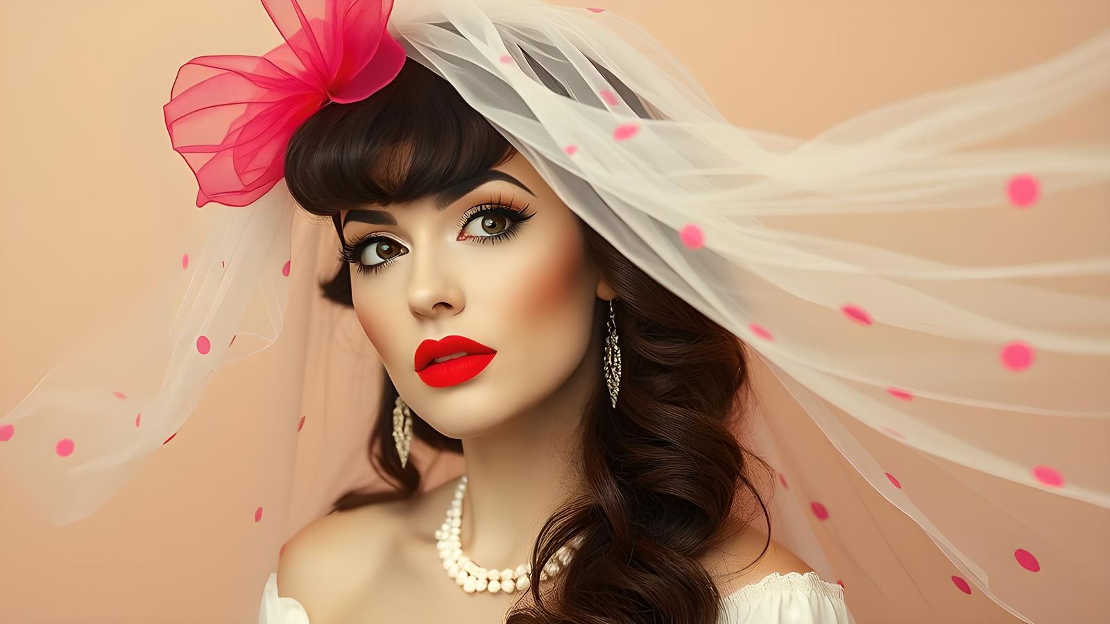 Kitschy Pin-Up Lady in Gossamer Veil