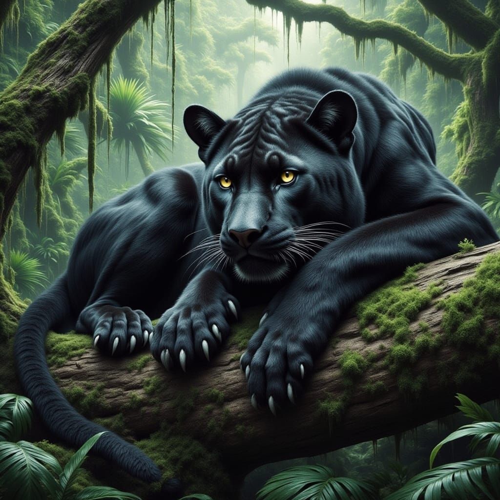 Black Panther in Hyperrealistic Jungle Setting