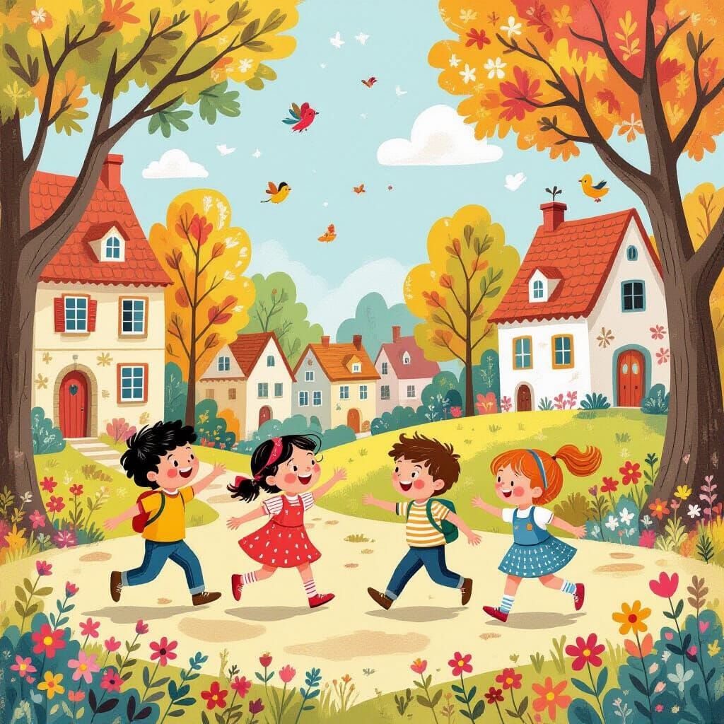 Children's Book Illustration in Folk Art Style