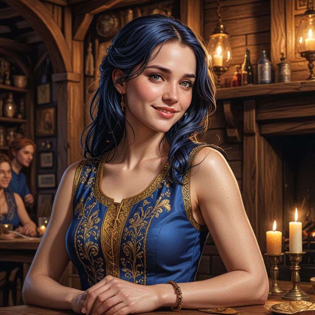 Regal Woman in Medieval Tavern