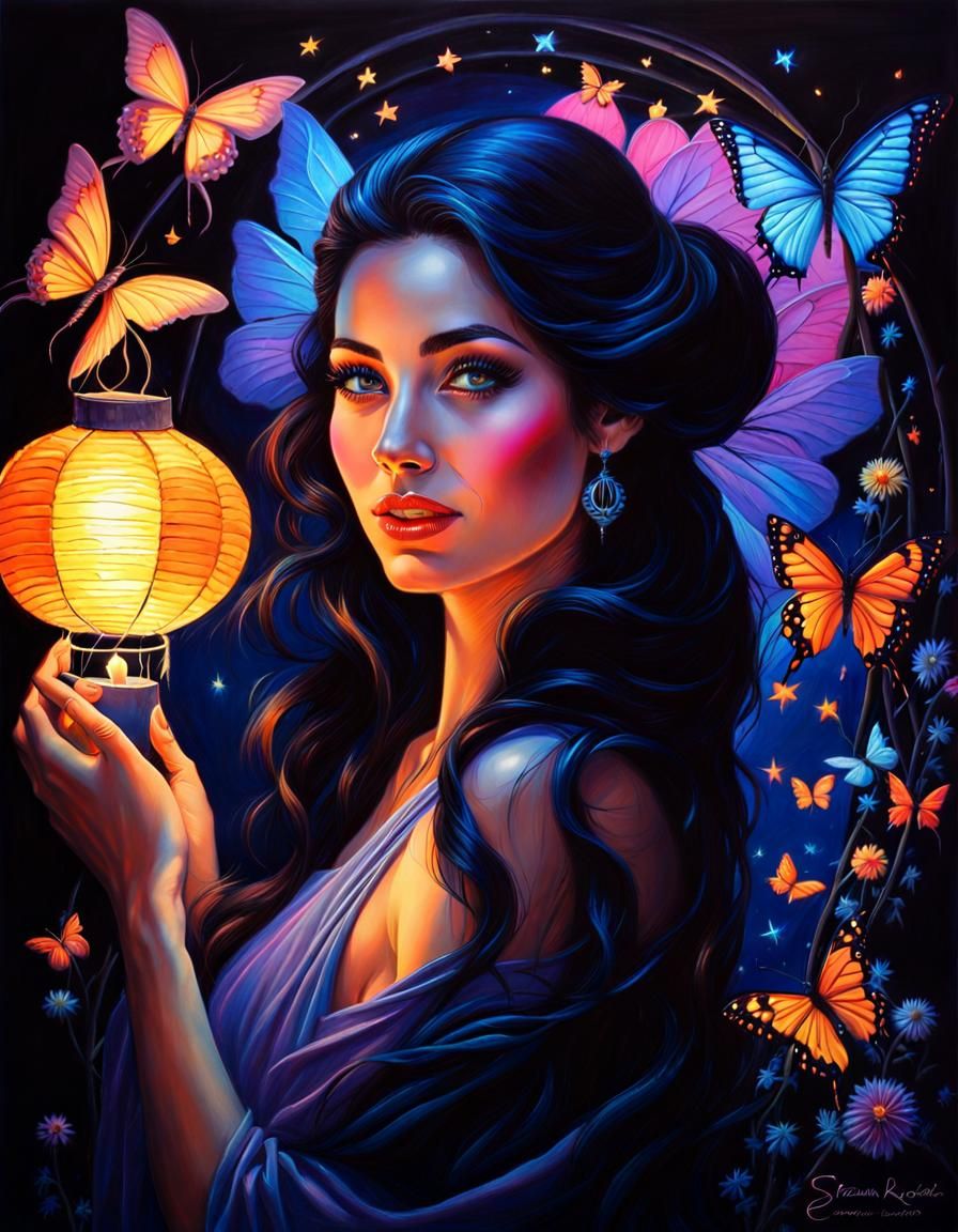 Woman with Rainbow Highlights as Oil Painting