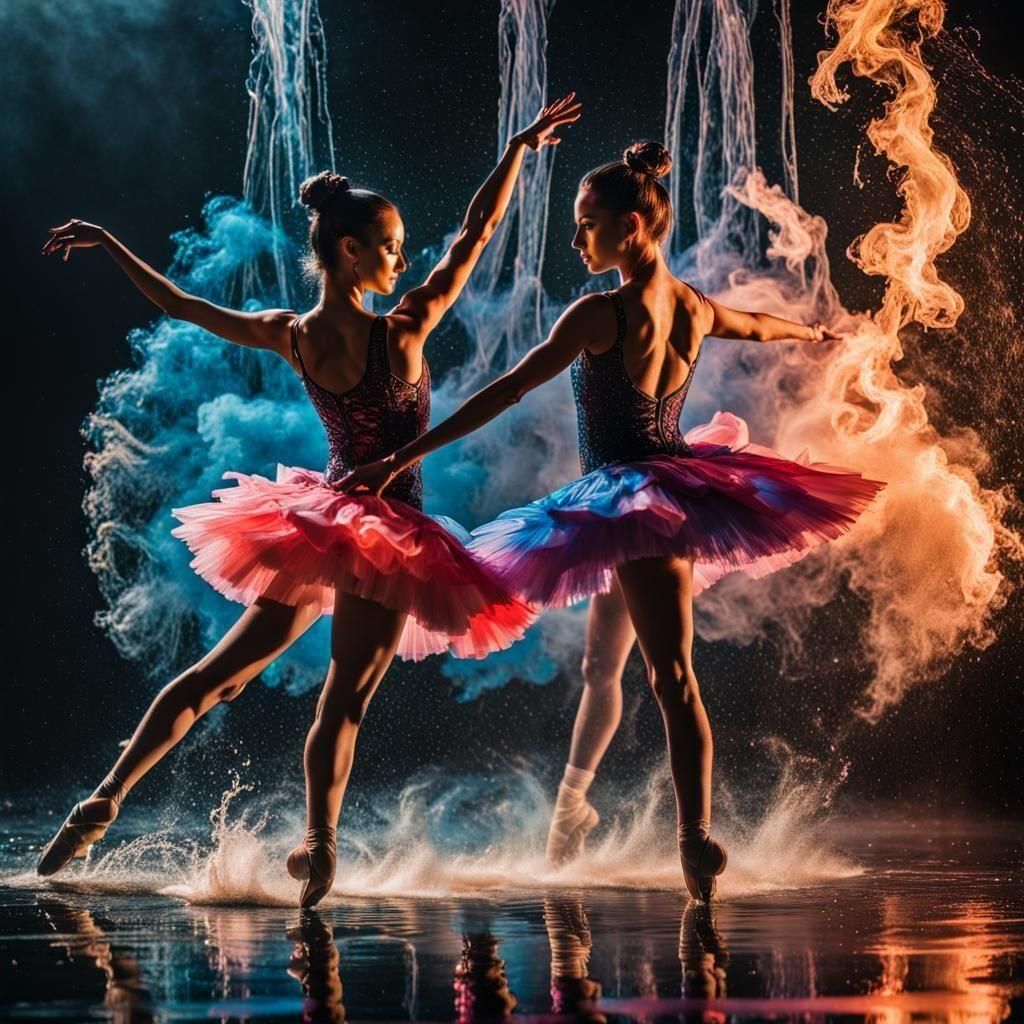 Ballerinas Dance in Harmony: A Surreal Action Painting