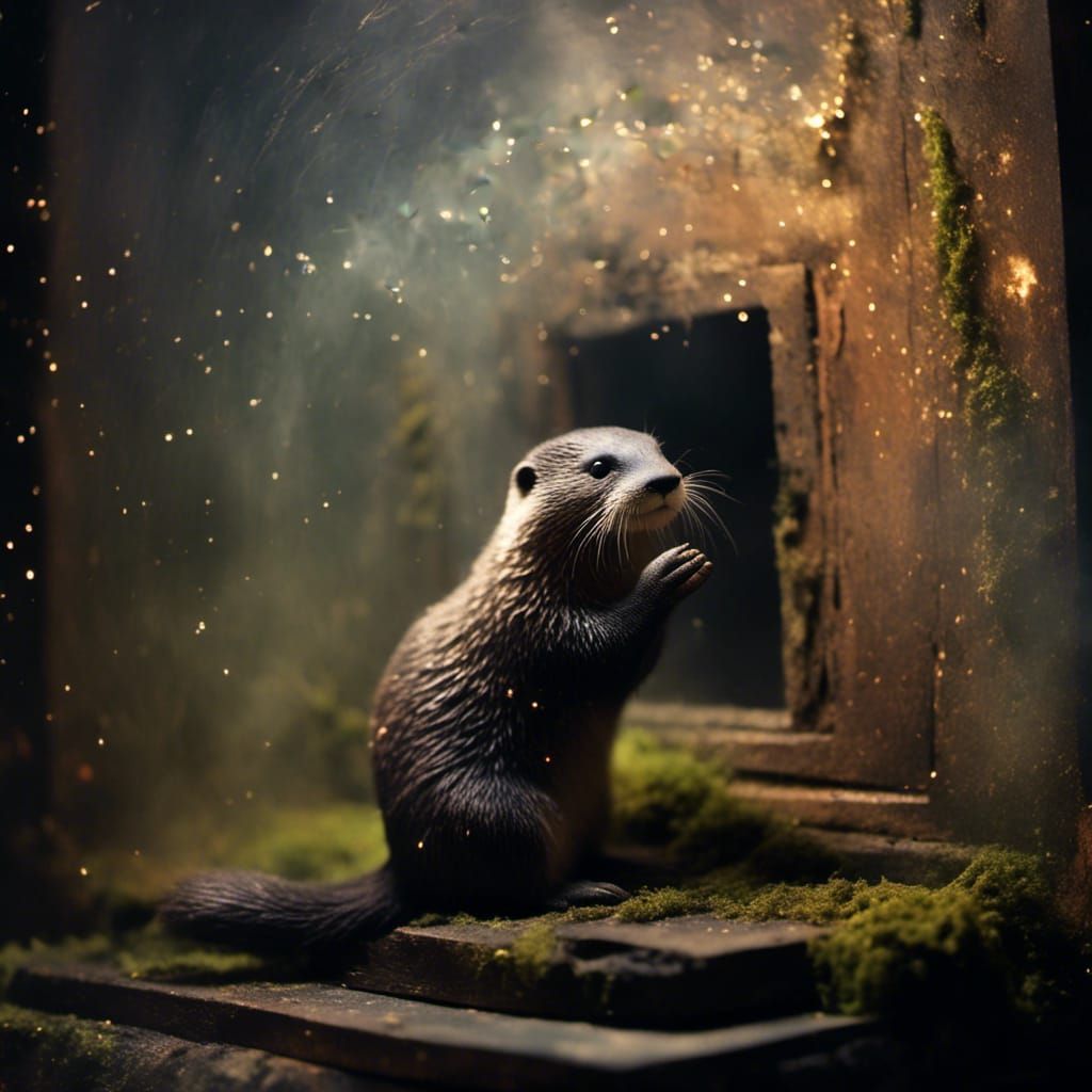 Mystical Otter Praying in Dreamlike Landscape