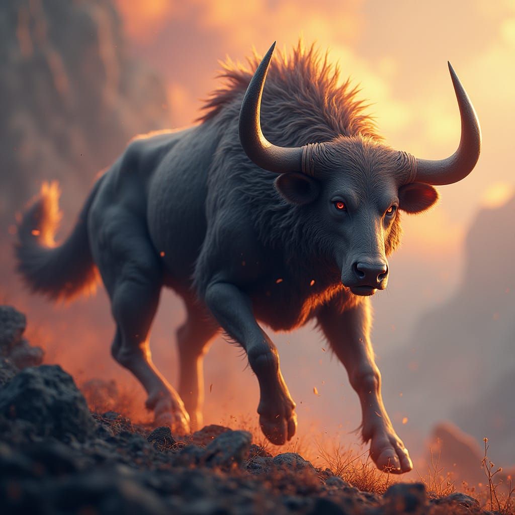 Majestic Bull-Wolf Hybrid in Fantasy Concept Art