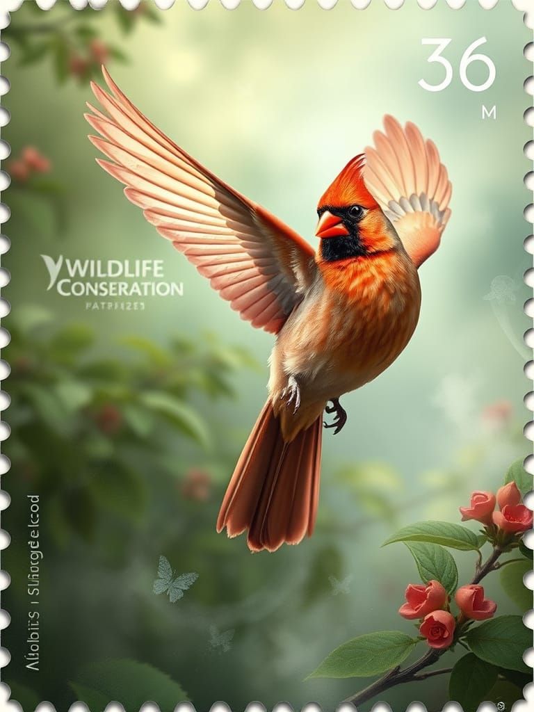 Cardinal in Flight: Dreamy Wildlife Conservation Art
