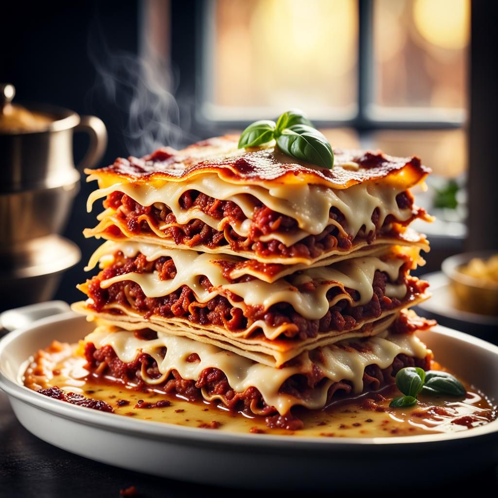 Hyperrealistic Lasagne Food Photography in Golden Light