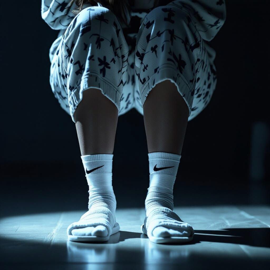 Woman in Pajamas with Taped Hands and Ankles in Film Noir St...