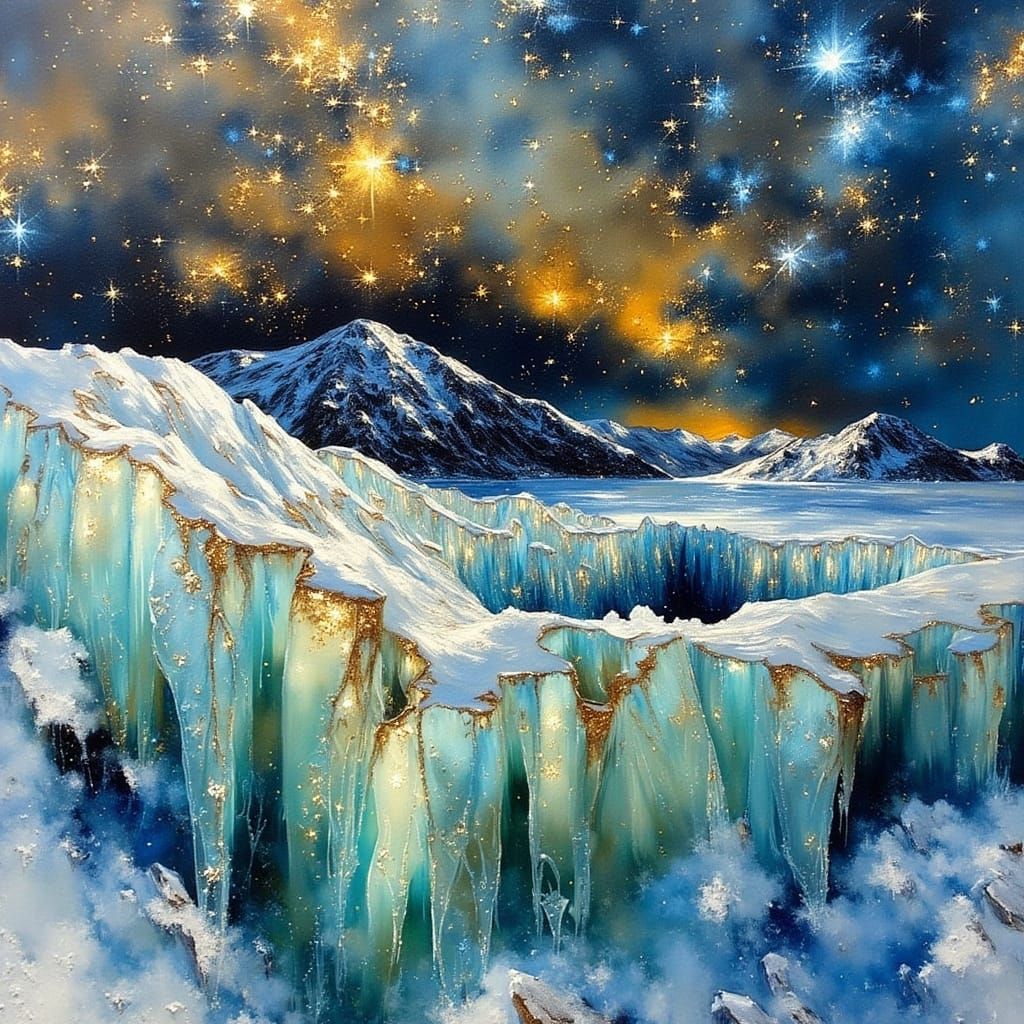 Icy Glacier Landscape with Dramatic Sky