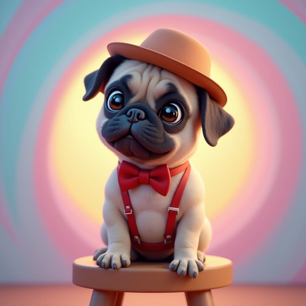 Whimsical Pug in Dreamlike Setting