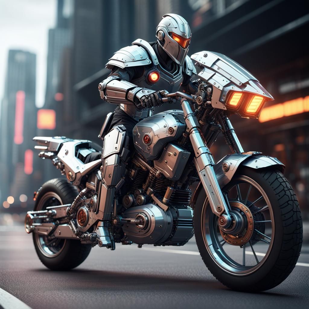 Cyberpunk Knight Jousting on Motorcycle in 8K