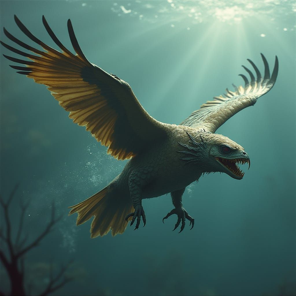 Eagle-Fish Hybrid with Venomous Teeth in Biomechanical Style