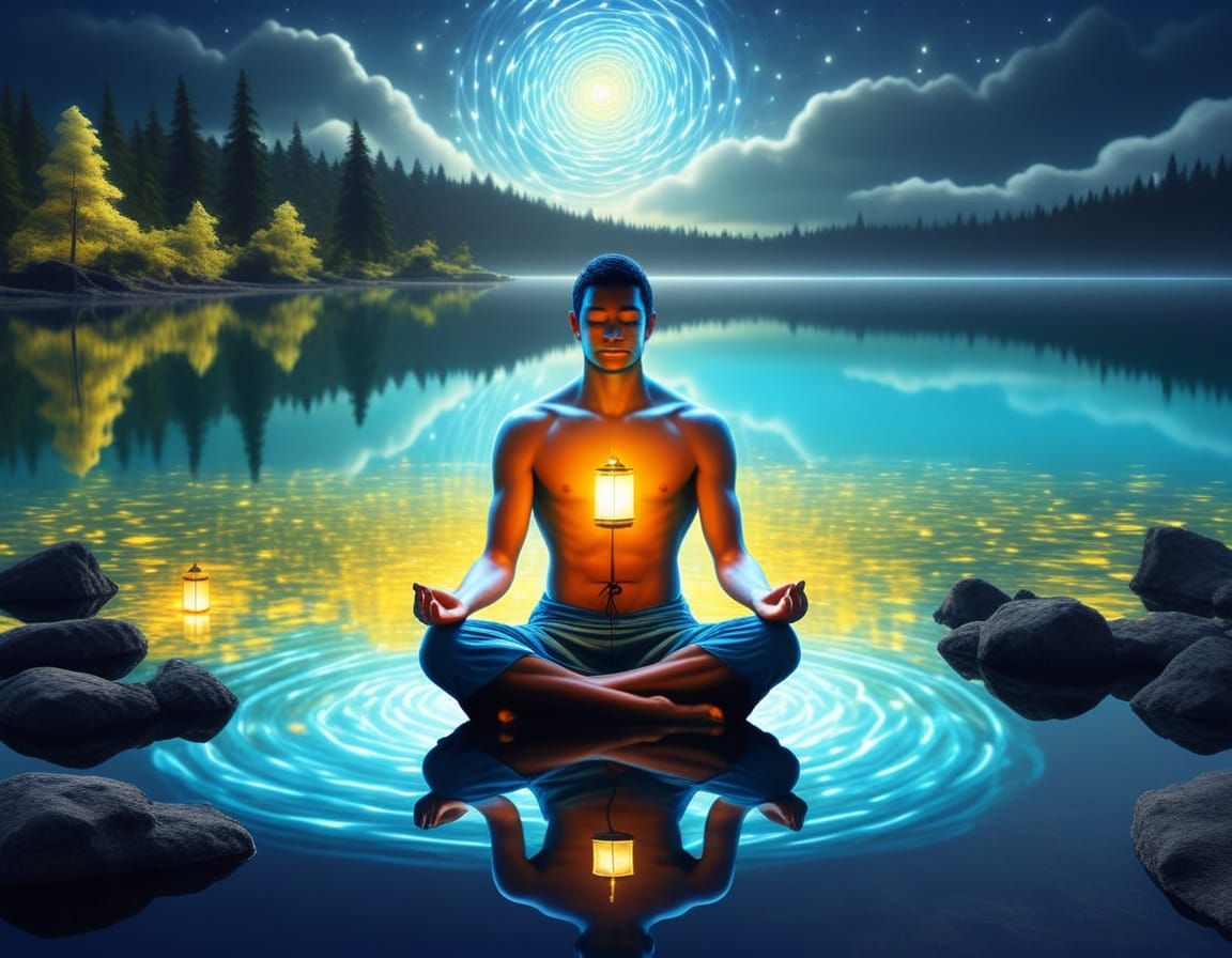 Luminous Lantern on Still Lake: Symbol of Inner Peace