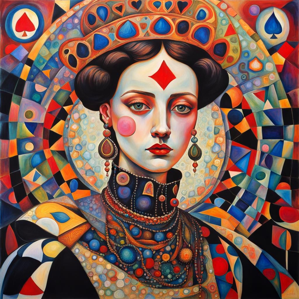 Psychedelic Surreal Queen of Hearts in Bohemian Style