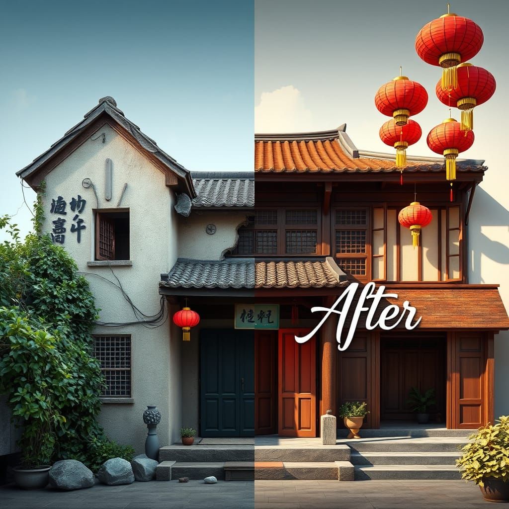 Chinese House Renovation: Before & After, Realistic 3D Rende...