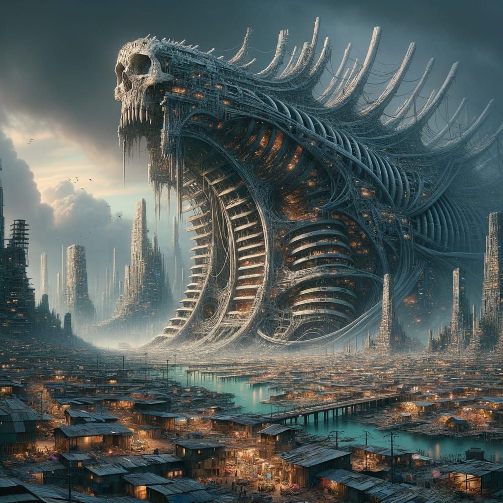 City Built Inside Giant Fallen War Machine