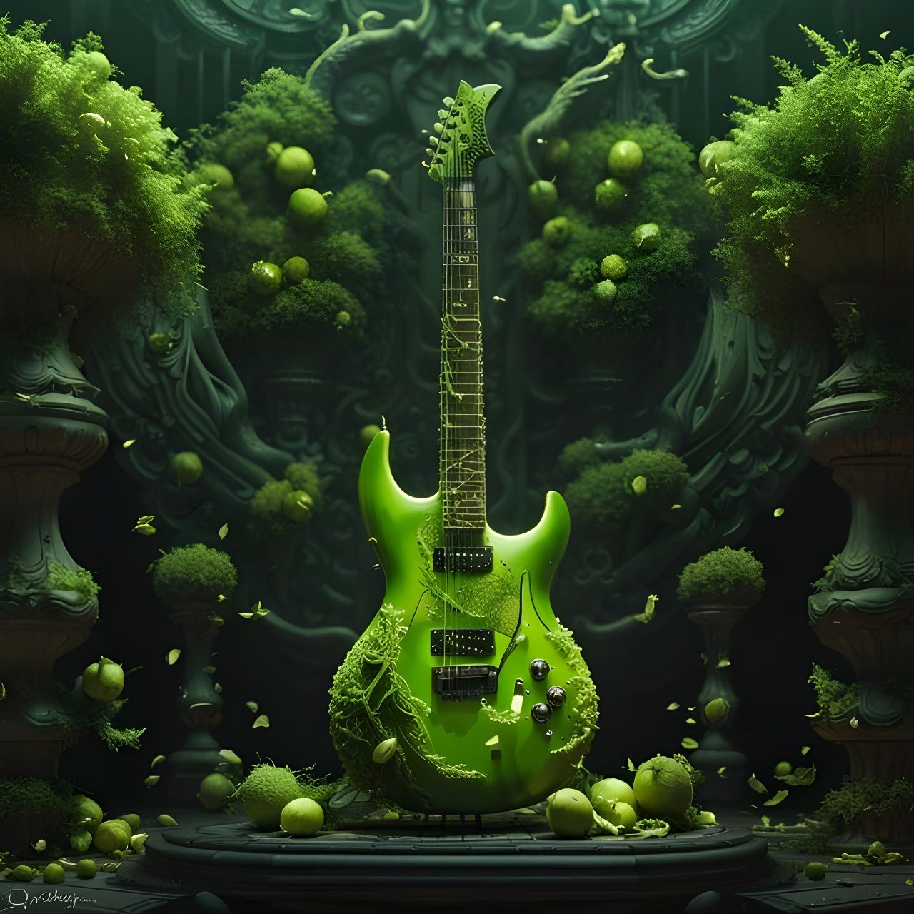 Lime Fruit Electric Guitar in Ornate Rococo Style