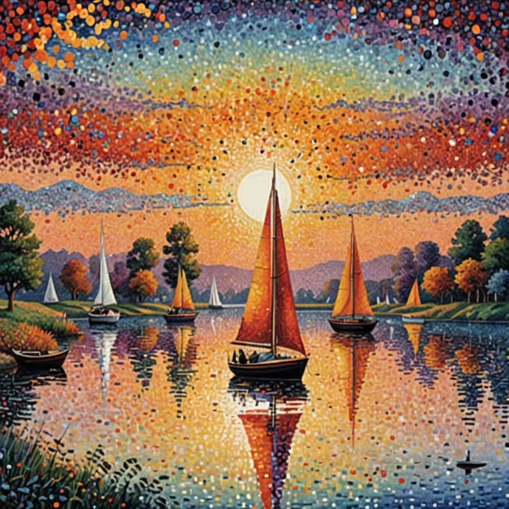 pointillism art,sailboat