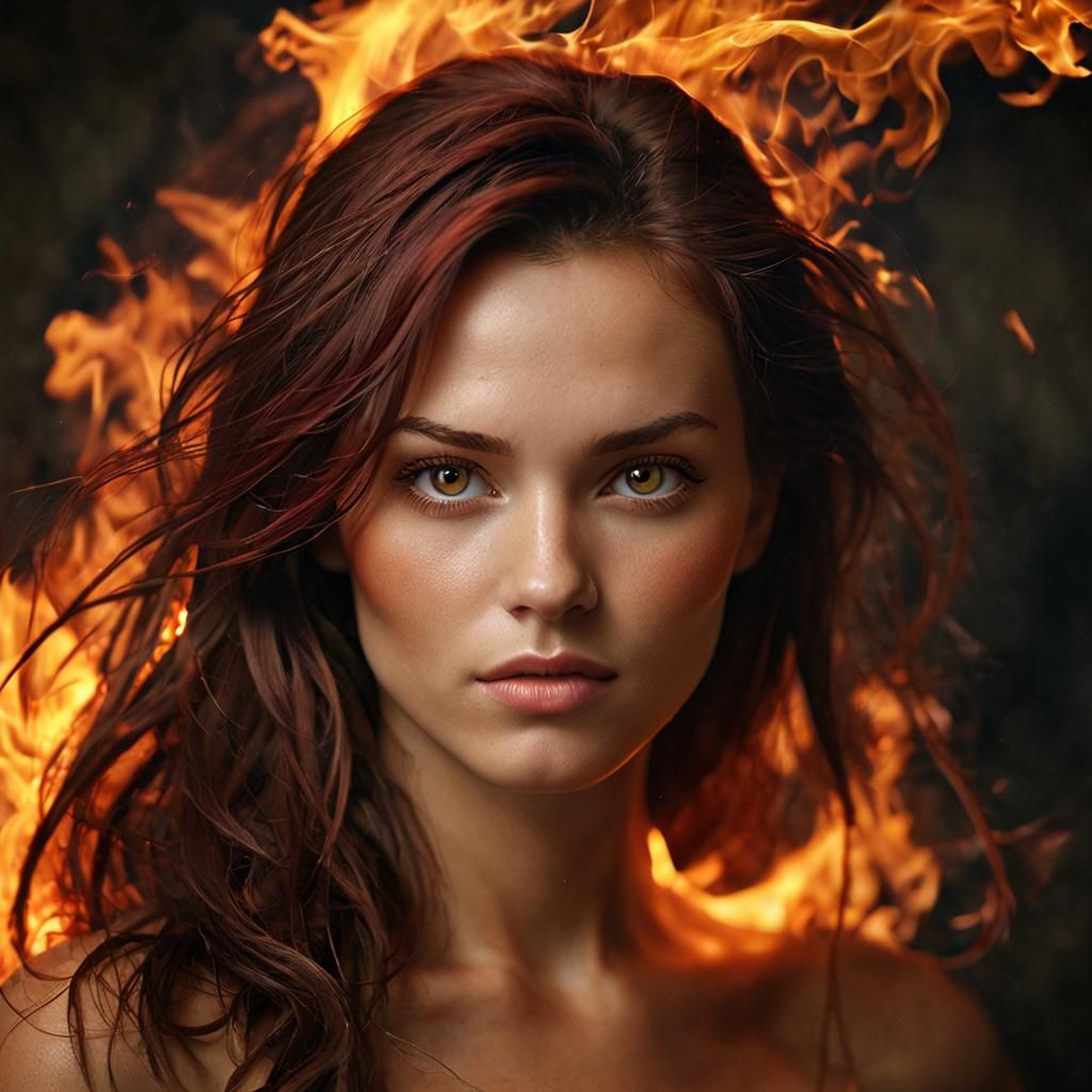 Fiery Woman Portrait: Beauty and Power of Flames