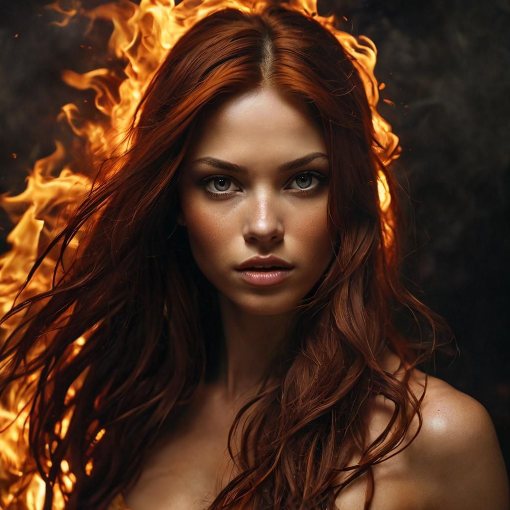 Fiery Woman Portrait: Beauty and Power of Flames