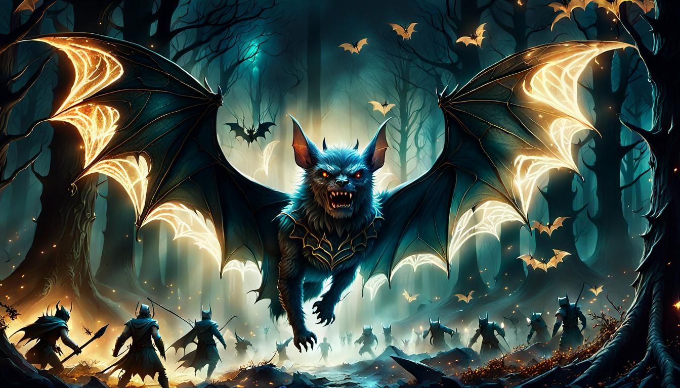 Fairy and Bat Battle Undead in Mystical Forest