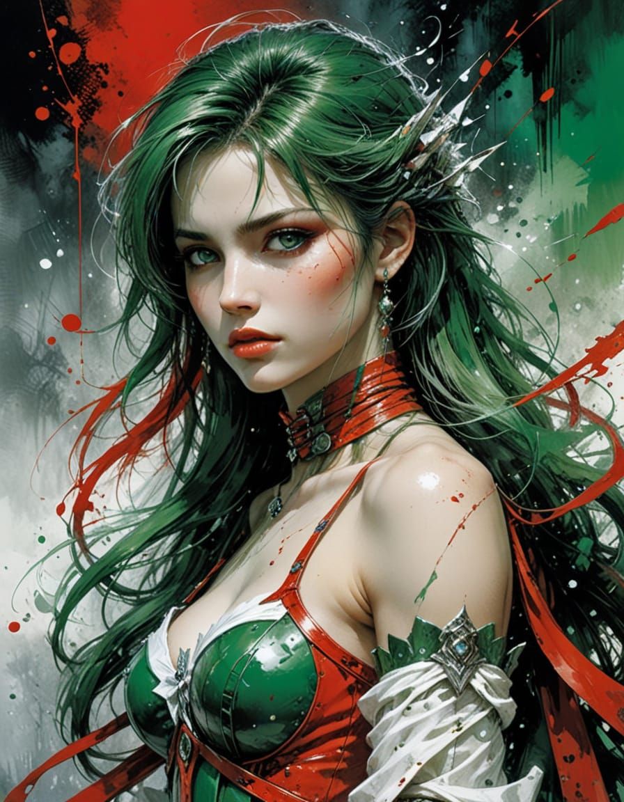 Abstract Art in Red, Green, and White