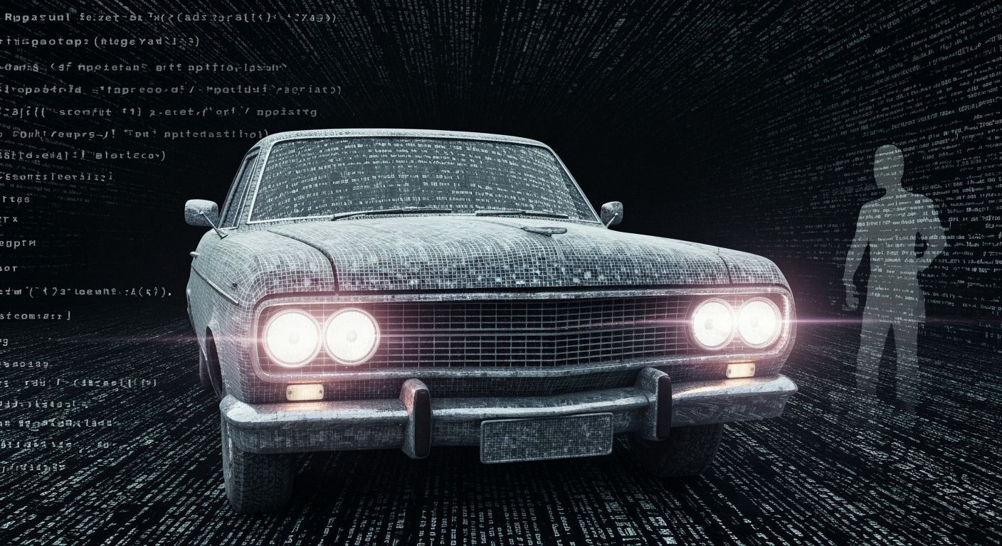 Vintage Car Made of Code in Abstract Void