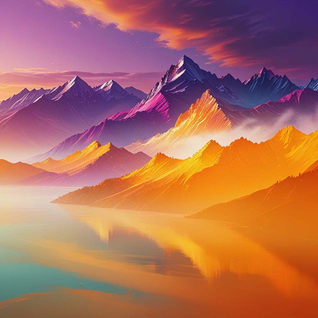 Majestic Sunset Over Teal Waters: Digital Art