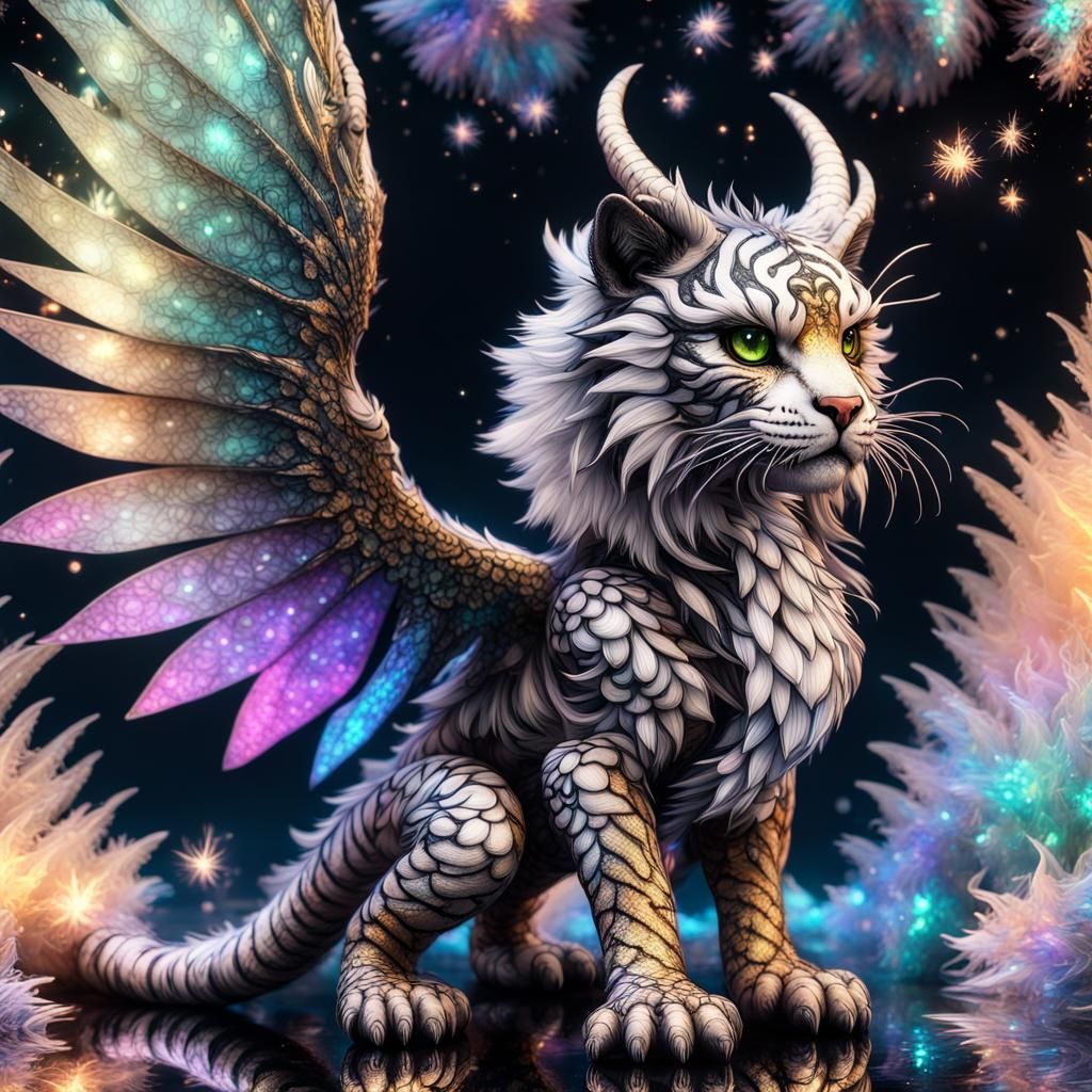 Winged Tiger Dragon with Intricate Fur, Fantasycore Masterpi...