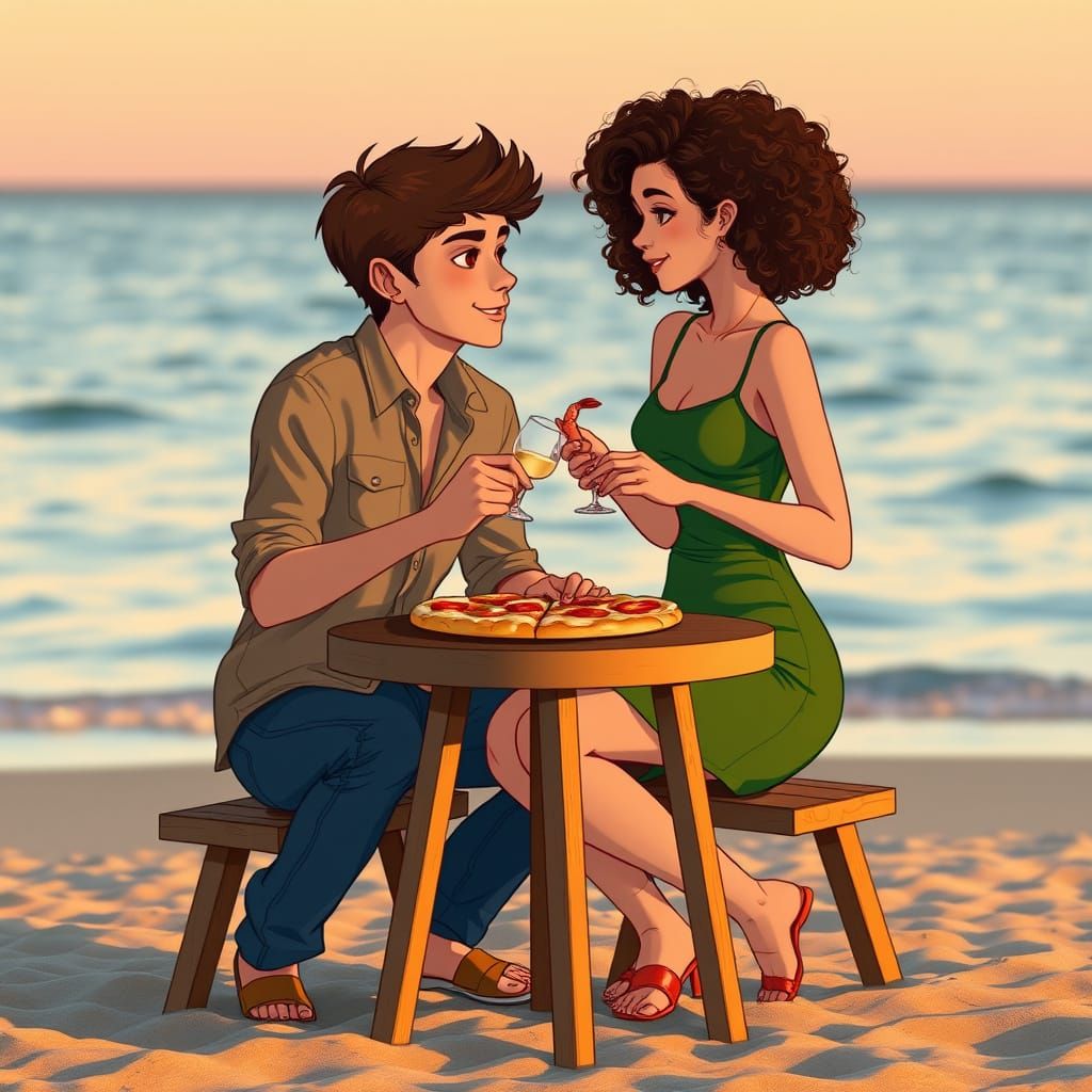 Romantic Teenage Date on Beach at Sunset