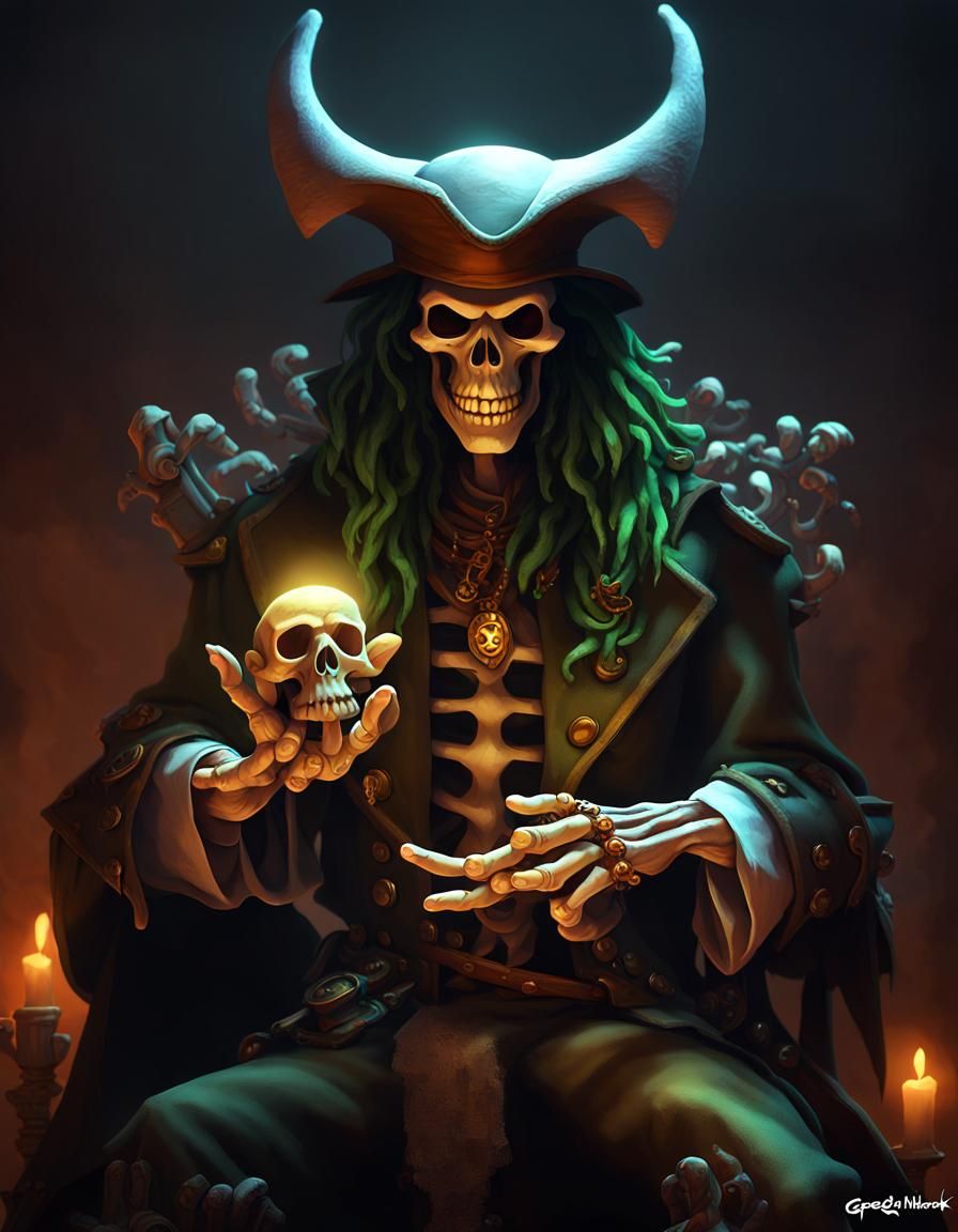 Skeleton Pirate Priest with Voodoo Magic, 3D Art