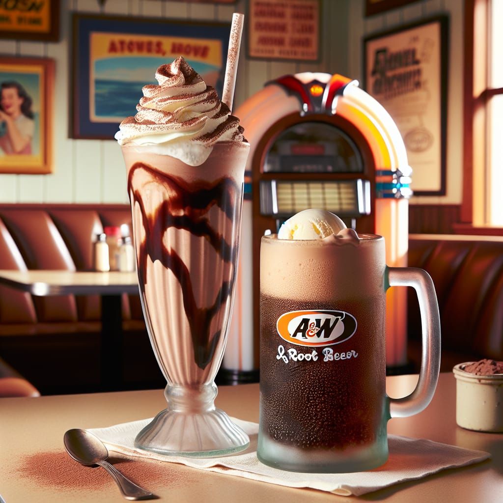 Chocolate Milkshake and Root Beer Float at A&W Diner