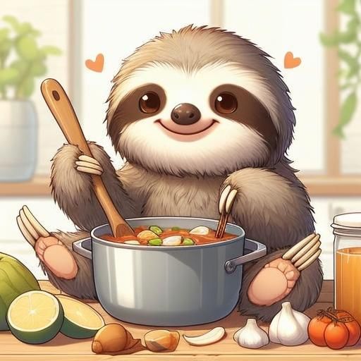 Cute Baby Sloth Cooking with a Smile