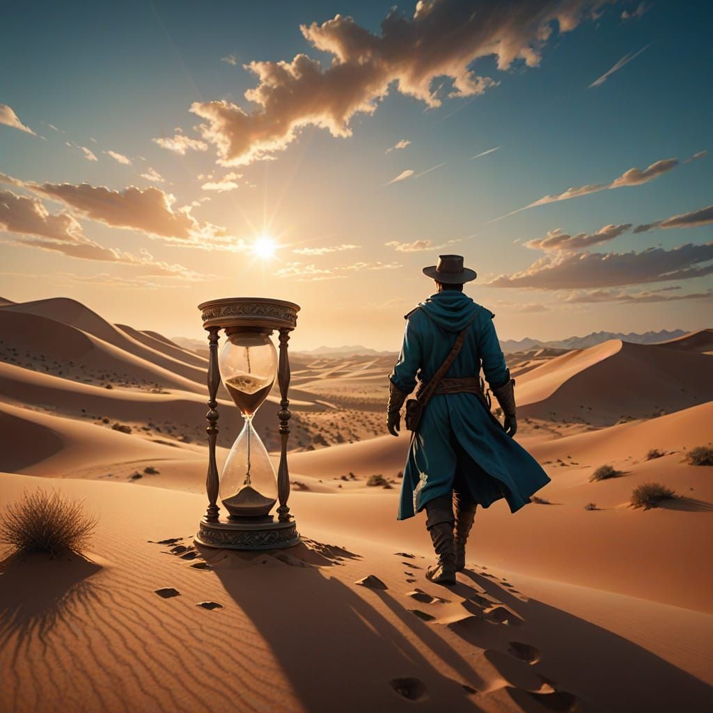Golden Hour Wanderer in Desert Landscape