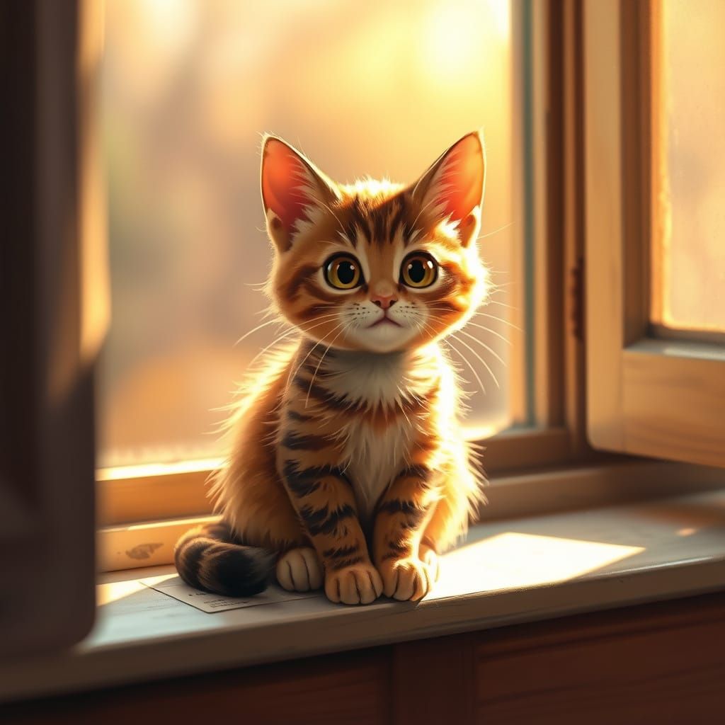 Tabby Cat in Sunlight: Impressionistic Digital Art