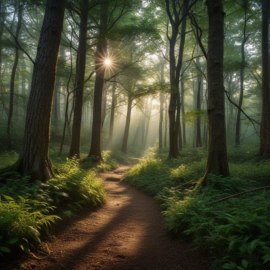 Enchanted Forest Bathed in Magical Light