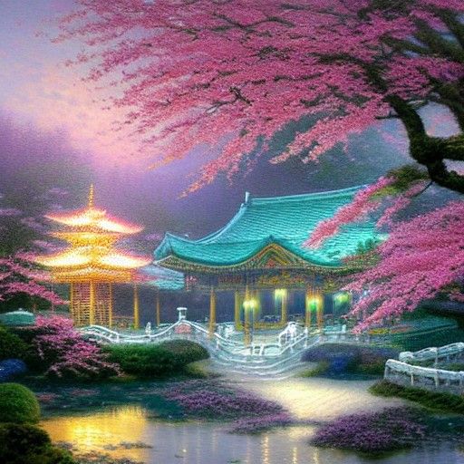 Ethereal Sakura Palace in Fantasy Style